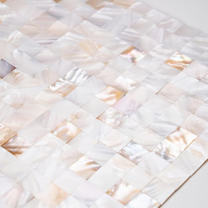 Natural Mother of Pearl Peel and Stick Mosaic Wall Tiles 10 Pack | 12×12" Self-adhesive Peel and Stick Shower Tile Waterproof, Stick on Wall Panels, Shell Backsplash Tiles for Kitchen Bathroom