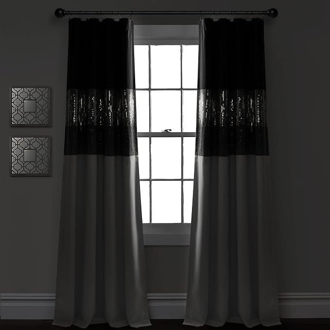 Lush Decor Night Sky 100% Blackout Window Curtain Panel Single 42"W x 84"L, Black & White - Blackout Curtains For Bedroom - Sequin Curtains - Glam Decor