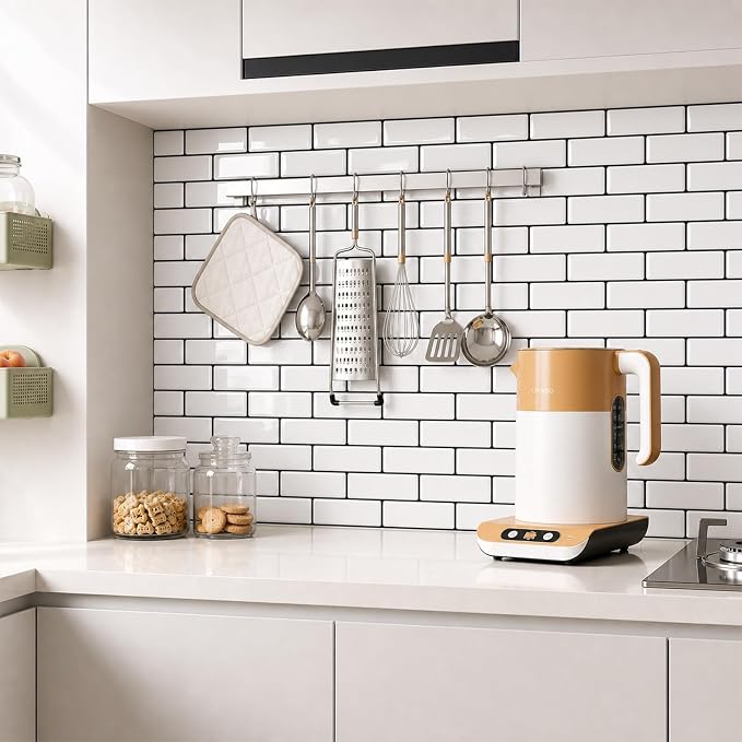 Peel and Stick Backsplash for Kitchen, 3D Subway Thicker 10 Tiles | 12''x12'' Self Adhesive Back Splash for Kitchen, Bathroom, White With Black Grout
