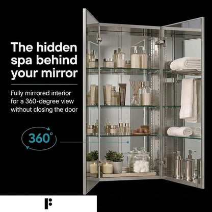 Bathroom Medicine Cabinet, Aluminum, Recessed/Surface Mount, 30" x 30", Right/Left Hinged, Mirrored Interior