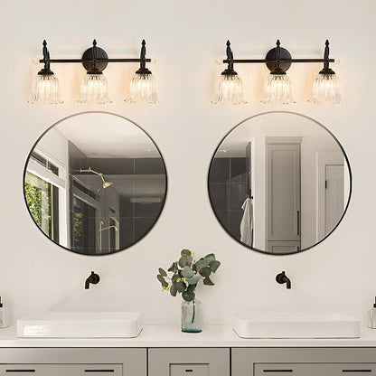 CVKASH 3-Light Bathroom Vanity Light Fixtures Over Mirror,Black Modern Vanity Light with Glass Shade Vintage Wall Sconce for Bedroom Dressing Room Living Room Hallway Cabinet