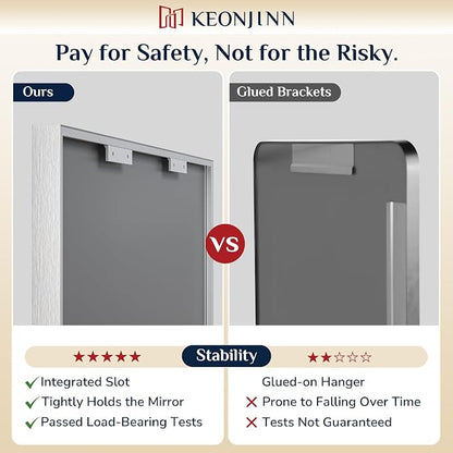 Keonjinn 55x36 Inch Nickel Bathroom Mirror for Over Sink, Rectangular | HD Tempered Glass, Vanity Mirror, Brushed Framed, Square Corner, Modern Farmhouse, Wall Mounted Mirrors, Aluminum Alloy