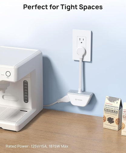 TROND Flat Outlet Extender with 6 Inch Cord for Tight Spaces | 3 Way Angled Plug Extension Outlet Adapter, Cruise Ship Essentials, Small Multiple Plug Splitter for Home Office, White