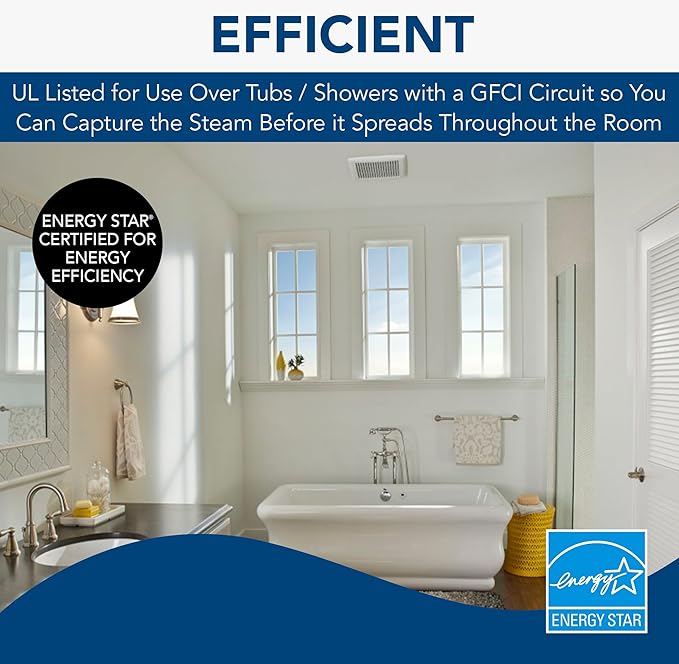 Broan-NuTone AE50 Ventilation Fan with Roomside Installation, ENERGY STAR Certified, Ceiling or Wall Mount, 50 CFM, 0.5 Sones, White