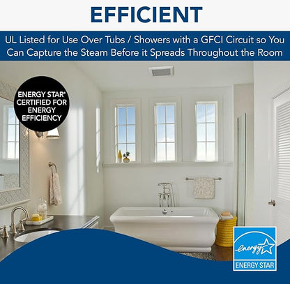 Broan-NuTone AE50 Ventilation Fan with Roomside Installation, ENERGY STAR Certified, Ceiling or Wall Mount, 50 CFM, 0.5 Sones, White