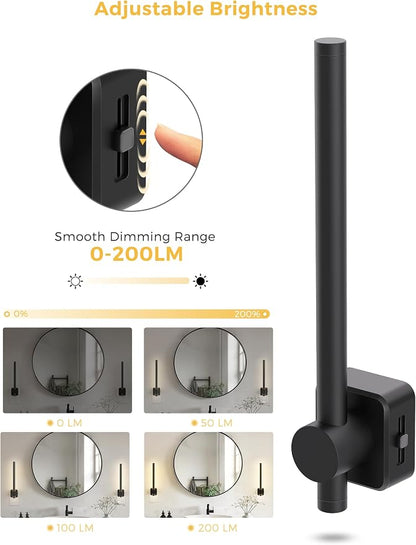 L LOHAS LED Night Light, Dimmable Night Lights Plug into Wall 0-200LM | Dusk to Dawn Sensor, 2W Bathroom Night Lights, Daylight 5000K, Modern Black Plug in Nightlight for Mirror Restroom, 1Pack