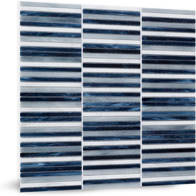 Glass Mosaic Tile Backsplash Dazzling Blue White 12 Inch | Kitchen Backsplash Bathroom and Shower (5-Pack, 5 sq.ft.)