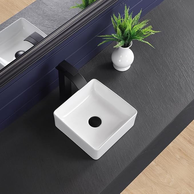 Vessel Sink 12"x12" Rectangular Bathroom Sink Modern White Porcelain Ceramic Above Counter Drop-in Vanity Sink for Bathrooms Art Basin