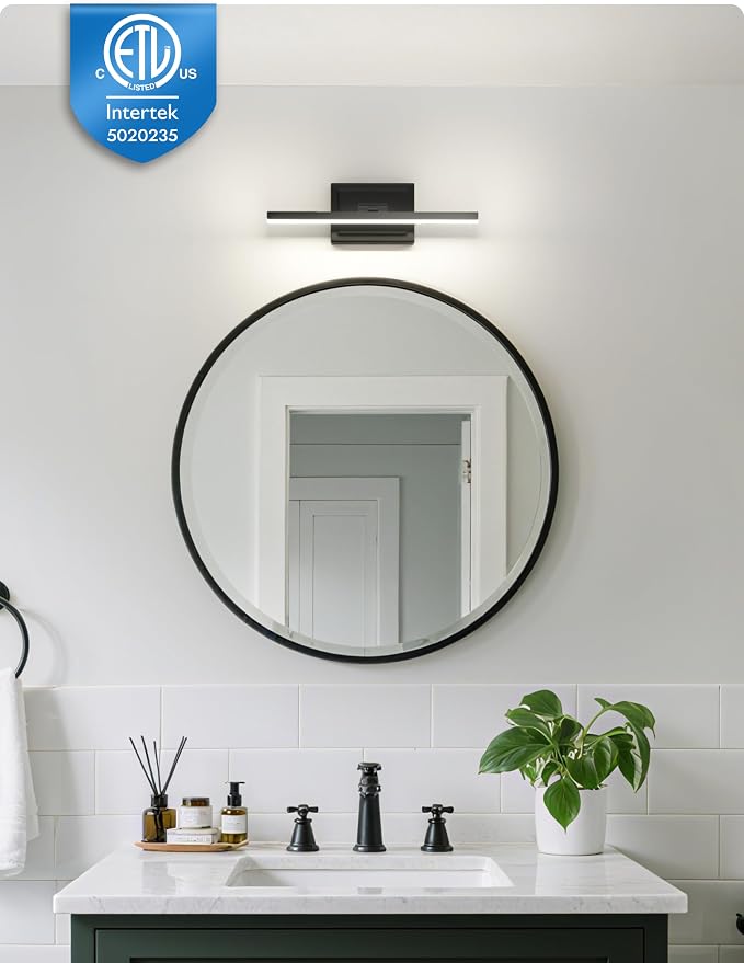 15.7 Inch Modern Bathroom Light Fixture, 12W 5CCT Dimmable LED Black Bathroom Vanity Lights Over Mirror, Vanity Lights for Bathrooms Restroom Mirror- ETL Certified