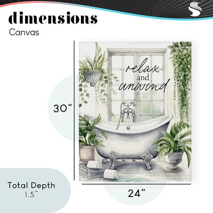 Relax Unwind Bath Foliage Bath, 24 x 30 Inch Canvas Wall Art | Stupell Industries · By Lettered and Lined · Ready to hang · Calm bathroom and bedroom accent · Made in USA