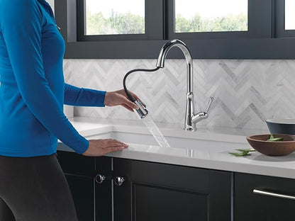 Delta Westville Chrome Kitchen Faucet with Pull Down Sprayer, Contemporary Single Hole Kitchen Sink Faucet, Single Handle, Chrome 9110-DST