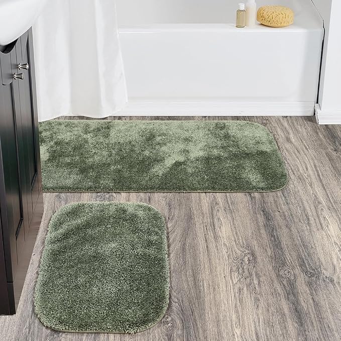Garland Rug Traditional Nylon Washable Deep Fern 2 Bath Rugs (21" X 34", 22" X 60") - Soft, Absorbent, and Stylish for Your Bathroom
