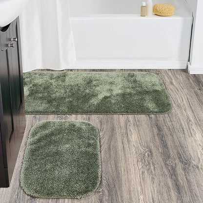 Garland Rug Traditional Nylon Washable Deep Fern 2 Bath Rugs (21" X 34", 22" X 60") - Soft, Absorbent, and Stylish for Your Bathroom