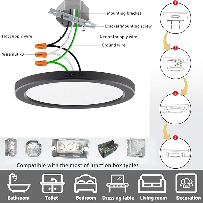 ETL Certified 7 inch Small LED Flush Mount Ceiling Light Dimmable,5000K Daylight Ultra Slim Round Flat Panel Ceiling Light Fixture,Modern Ceiling Lamp for Closet,Kitchen,Bathroom 16Pack(Black)