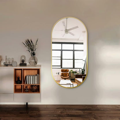 48x24 Gold Oval Bathroom Mirror for Over Sink, Aluminum Frame | HD Reflection No Distortion, Aluminum Frame, Mounting Hardware for Vertical or Horizontal Mount