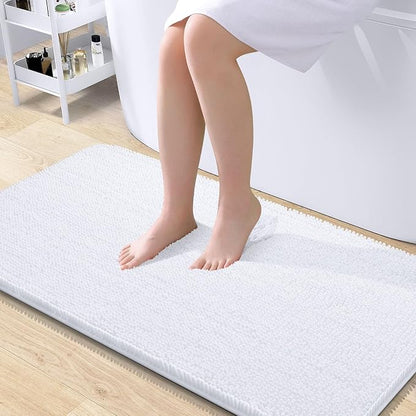 OLANLY Bathroom Runner Rugs 45x27, Extra Soft Absorbent Chenille Bath Rugs | White, Quick-Drying Rubber Backing, Machine Washable Long Bath Mat for Bathroom Floor, Tub and Shower, Home Decor Accessories