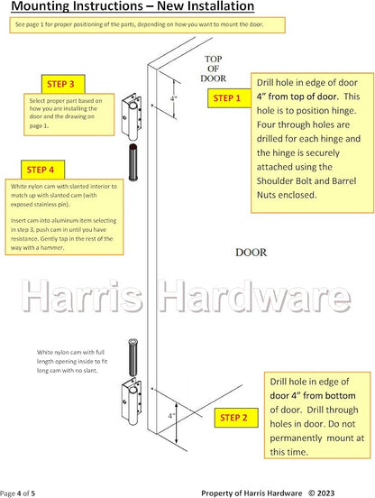 Aluminum Wrap-Around Hinges for Toilet Partition Door, 1 Pair for 1 in. Door & 1 in. Pilaster, Bright Anodized Finish