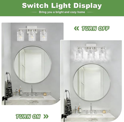 3-Light Bathroom Light Fixtures, Brushed Nickel Vanity Lights Over Mirror | Wall Sconces with Clear Textured Glass Shades for Living Room Bedroom Hallway,E26 Base (Bulbs Not Included)