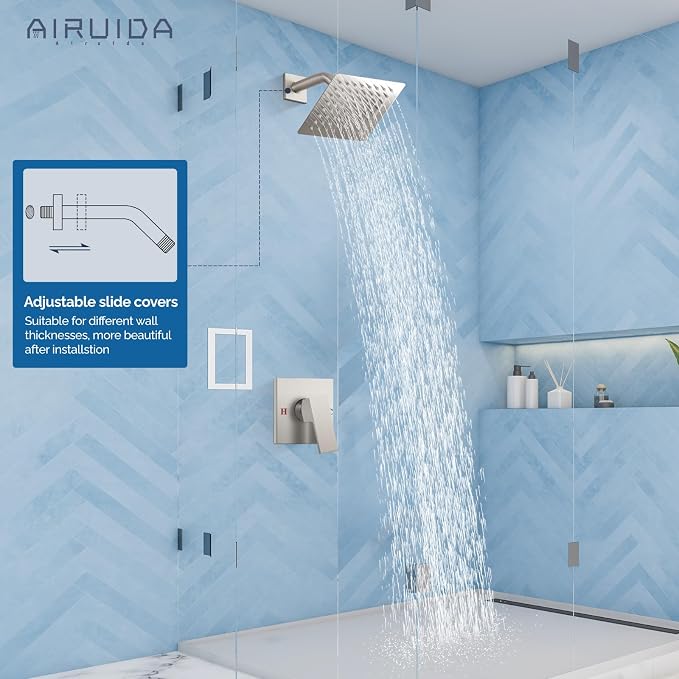 Airuida Shower Faucet Set,6 Inch Shower Valve Kit,Brushed Nickel | Male Threads,Rough-in Valve Shower Trim Kit,Single Handle Control Shower Set