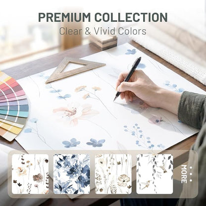 No Hook Floral Shower Curtain with Liner, Blue Beige, 71x80 | Snap in Liner, 3 in 1, Water Repellent, Easy Install, Machine Washable, Hotel Style for Bathroom, Watercolor Pattern