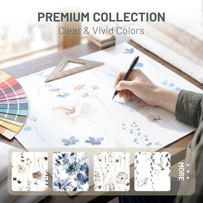 No Hook Floral Shower Curtain with Liner, Blue Beige, 54x80 | Snap in Liner, 3 in 1, Water Repellent, Easy Install, Machine Washable, Hotel Style for Bathroom, Watercolor Pattern