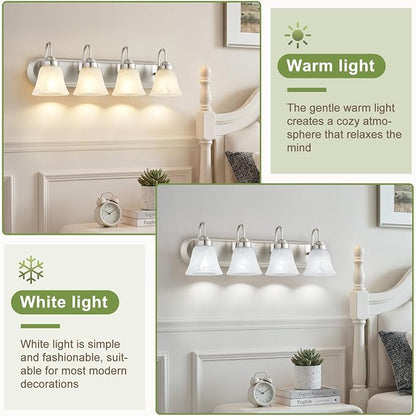 EJIAXIN 4-Light Brushed Nickel Vanity Light for Bathroom, Modern Bathroom Lighting Fixtures Over Mirror with Clear Glass Shade,Bathroom Vanity Light for Mirror Living Room Cabinet