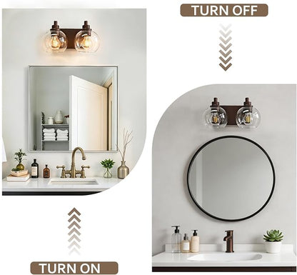 IZORRO Bathroom Light Fixtures, 2-Light Oil Rubbed Bronze Vanity Light, Modern Wall Sconces with Globe Clear Glass Shade, Vanity Lighting Fixtures Over Mirror,E26 Bulb Socket