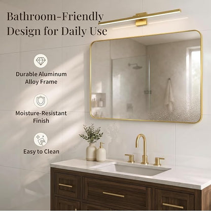 30x48 Inch Brushed Gold Rounded Rectangle Bathroom Vanity Mirror | For Over-Sink Bathrooms, Corrosion-Resistant Aluminum Frame, Slim Front Profile, Vertical or Horizontal Layout