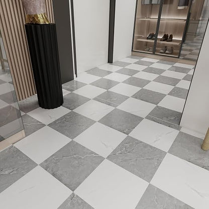 20-Pack 12"x12" Marble Peel and Stick Floor Tiles Waterproof Self Adhesive Vinyl DIY Flooring for Bedroom, Bathroom, Kitchen, RV, Cover 20 Sq. Ft, White & Grey Marble