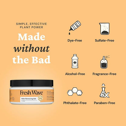 Fresh Wave Orange Odor Eliminator Gel 3-Pk 7 oz - Air Freshener for Home | Plant-based essential oils. Lasts 15-30 days per jar. No plug-in needed. Pet-safe, closet and bathroom deoderizer.