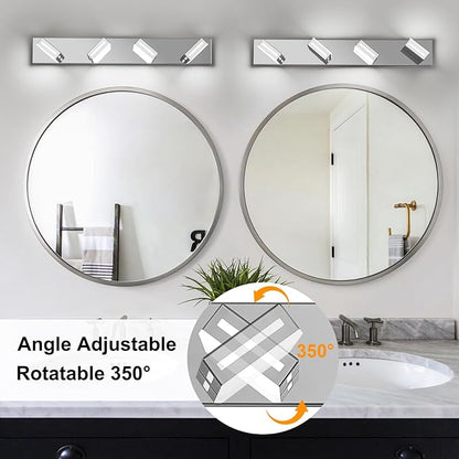 LED Modern Bathroom Light Fixtures, 4-Light 30-Inch Chrome Vanity Lights for Bathroom Lighting Fixtures Over Mirror, 350° Rotatable Acrylic, 6000K Cool White Wall Lamp