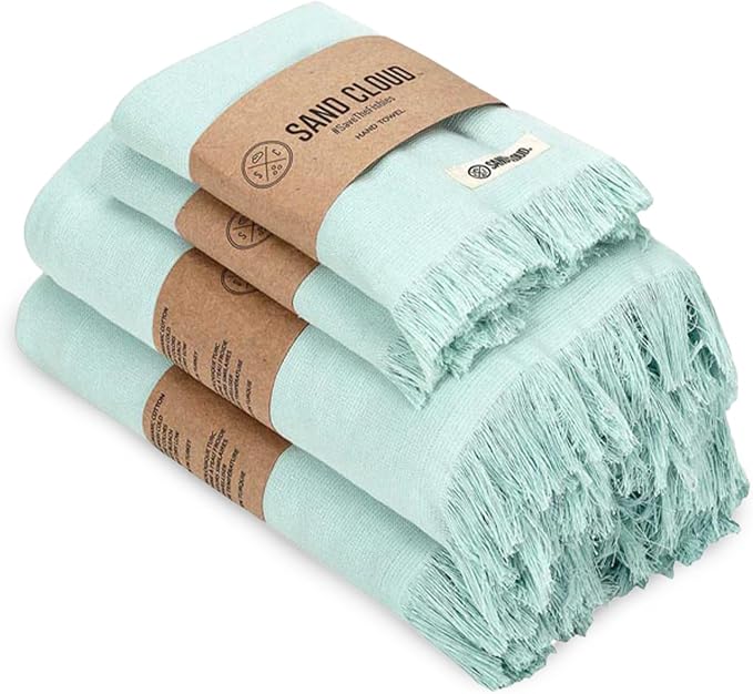 Sand Cloud Turkish Premium Bath Towels for Bathroom - Large, Set of 4 | 100% Certified Organic Turkish Cotton Yarn - Lightweight, Soft & Absorbent - Dry Faster & Cleaner - Terra Seaglass