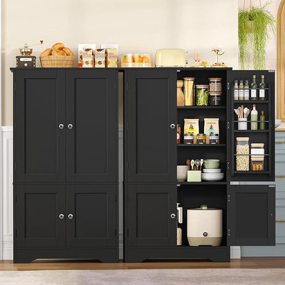 Storage Cabinet with 4 Doors, Kitchen Cabinet with 6 Door Shelves | Kitchen Pantry Cabinet with Adjustable Shelves, for Living Room, Dining Room, Bathroom, Black