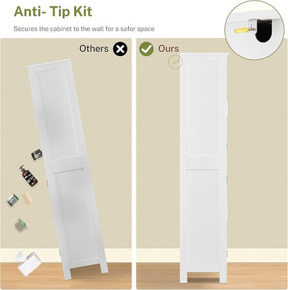 67” Storage Cabinet, Kitchen Pantry Cabinet with 4 Doors and 2 Adjustable Shelves, Cupboard, Tall Bathroom Cabinets for Dining Room, Living Room, White