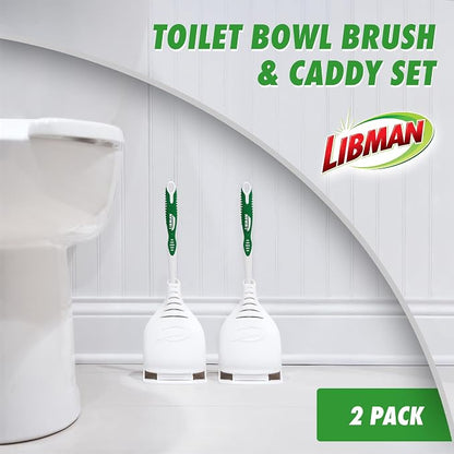 Libman Designer Bowl Brush and Caddy, Hygenic with Drying Slits, 2 Pack | Non-scratch toilet brush and holder set; hygienic caddy with drying slits.