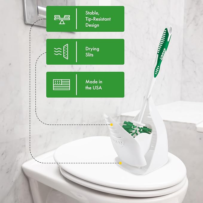 Libman Designer Bowl Brush and Caddy, Hygenic with Drying Slits, 2 Pack | Non-scratch toilet brush and holder set; hygienic caddy with drying slits.