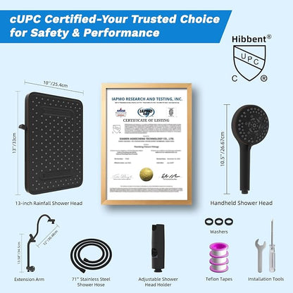 Hibbent cUPC Certified High Pressue 13'' Rainfall Shower Head with 5-Spray | Shower Heads with Handheld 10-Spray Combo, All Metal Easy Reach 4-way Diverter Arm, 71'' Hose & Holder, Oil-Rubbed Bronze