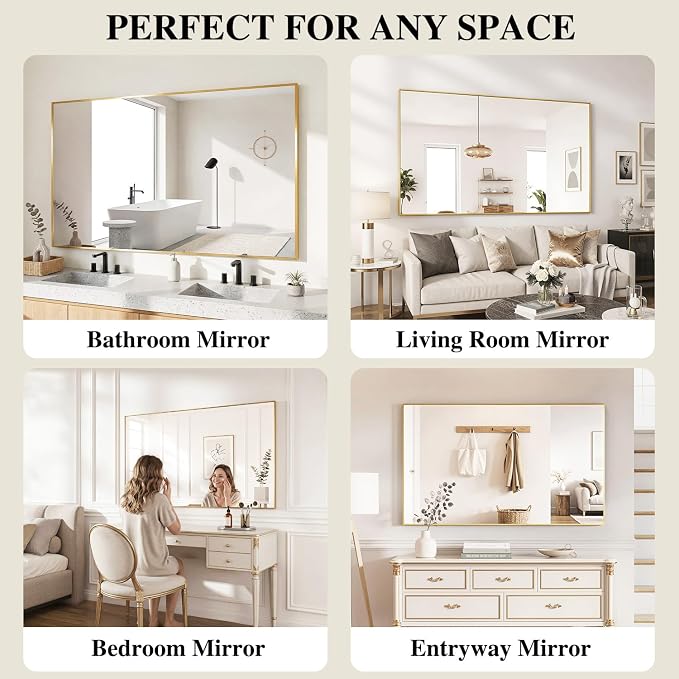 Koonmi Gold Rectangle Wall Mirror, 20x30 Inch Bathroom Mirror, Aluminum Frame Vanity Mirror for Entryway, Living Room, Bedroom Bathroom, Hangs Horizontally or Vertically