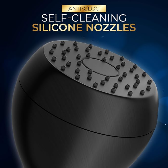 High Pressure Shower Head - Powerful Deluxe Bathroom Showerhead with Strong Spray Stream and Small Silicone Nozzles - Universal Fit Works with High and Low Water Flow Showers (Matte Black)-1.8 GPM