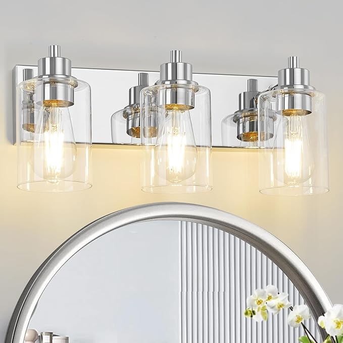 Chrome Bathroom Light Fixtures, Bathroom Vanity Light Fixtures, Chrome Vanity Lamp with Clear Glass (Chrome & Clear Glass)