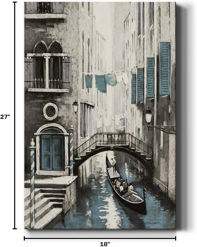 Renditions Gallery Canvas Historical Wall Art Paintings for Wall Decorations Vintage Venice Boat Black & White Modern Artwork Prints for Bedroom Living Room Office Kitchen - 18"x27" LT02