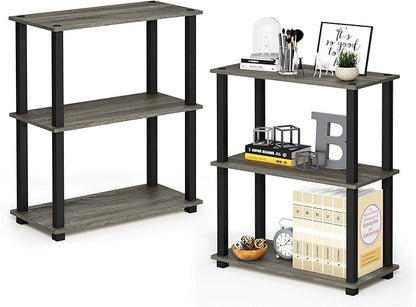 Furinno TURN-S-TUBE Storage Shelves Set of 2, 3-Tier Book Shelf, Corner Shelf, Toolless Open Shelves, Square Tubes, for Organization and Storage, Living Room, Garage, Home Office, French Oak