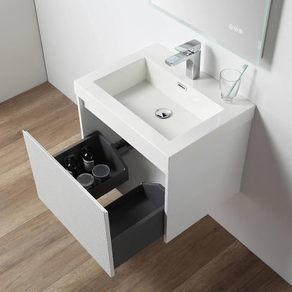 Blossom 24 Inch Modern Bathroom Vanity - All Wood Wall Mount Vanity - Pre-Assembled Floating Cabinet with Acrylic Sink - Soft-Close - Designer Matte White