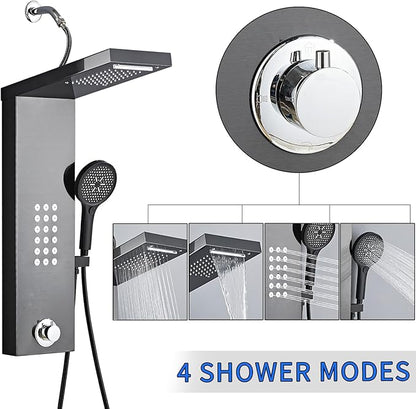 Shower Panel Tower System,Rain Shower Head Rainfall Waterfall Shower,Handheld High Pressure Rain Massage System(Black)