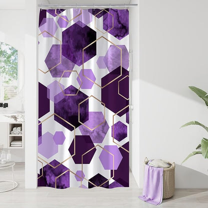 Litabel Small Stall Shower Curtain Set, Geometric Bathroom Decor 36x72 | Narrow Half Modern Minimalist Shower Curtais, Purple Geometric Art Print Abstract Waterproof Bath Curtain