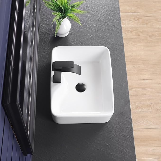 Vessel Sink 19"x15" Rectangular Bathroom Sink Modern White Porcelain Ceramic Above Counter Drop-in Vanity Sink for Bathrooms Art Basin with Faucet Hole