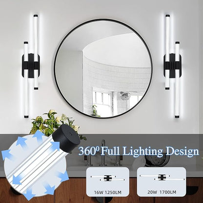LED Bathroom Vanity Light, Modern Vanity Lights Fixtures Over Mirror Wall Light for Bedroom Living Room, Cool White 6000K (Black, 31.5-Inch)