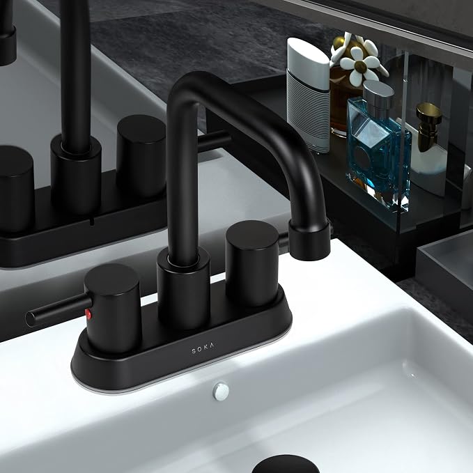 SOKA Centerset Bathroom Faucet 2 Handles 4 Inch Commercial Hand Sink Touch Faucets 3 Hole Bathroom Sink Faucet