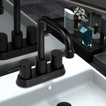 SOKA Centerset Bathroom Faucet 2 Handles 4 Inch Commercial Hand Sink Touch Faucets 3 Hole Bathroom Sink Faucet