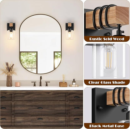 Set of 2 Wall Sconces for Bathroom, Farmhouse 1-Light Matte Black Bathroom Vanity Light with Clear Glass Shades, Indoor Wall Mount Lighting Fixtures for Bedroom Living Room Mirror Kitchen